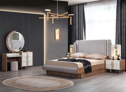 Schlafzimmer Set Bett 2x Nachttisch Kommodemit Spiegel Design Luxus 4tlg Bedroom Set Bed 2x Nightstand Dresser with Mirror Design Luxury 4 pieces